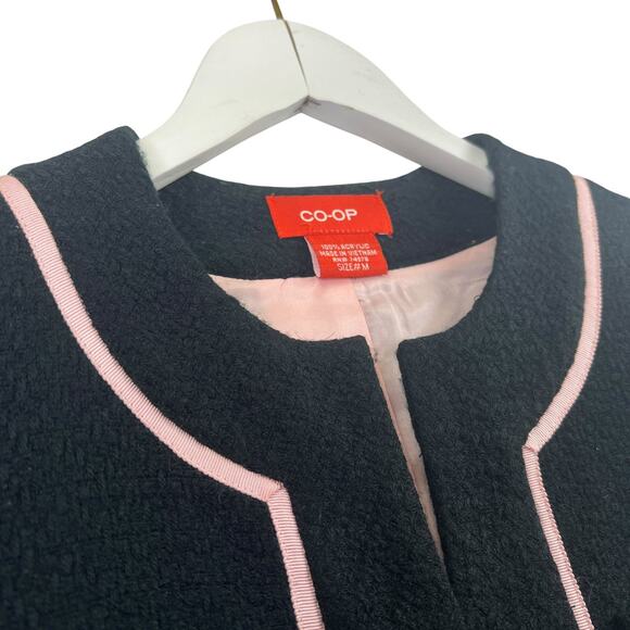 CO-OP Black Tweed Cropped Jacket Blazer Pink Trim Classic Old Money Timeless M - Picture 3 of 8